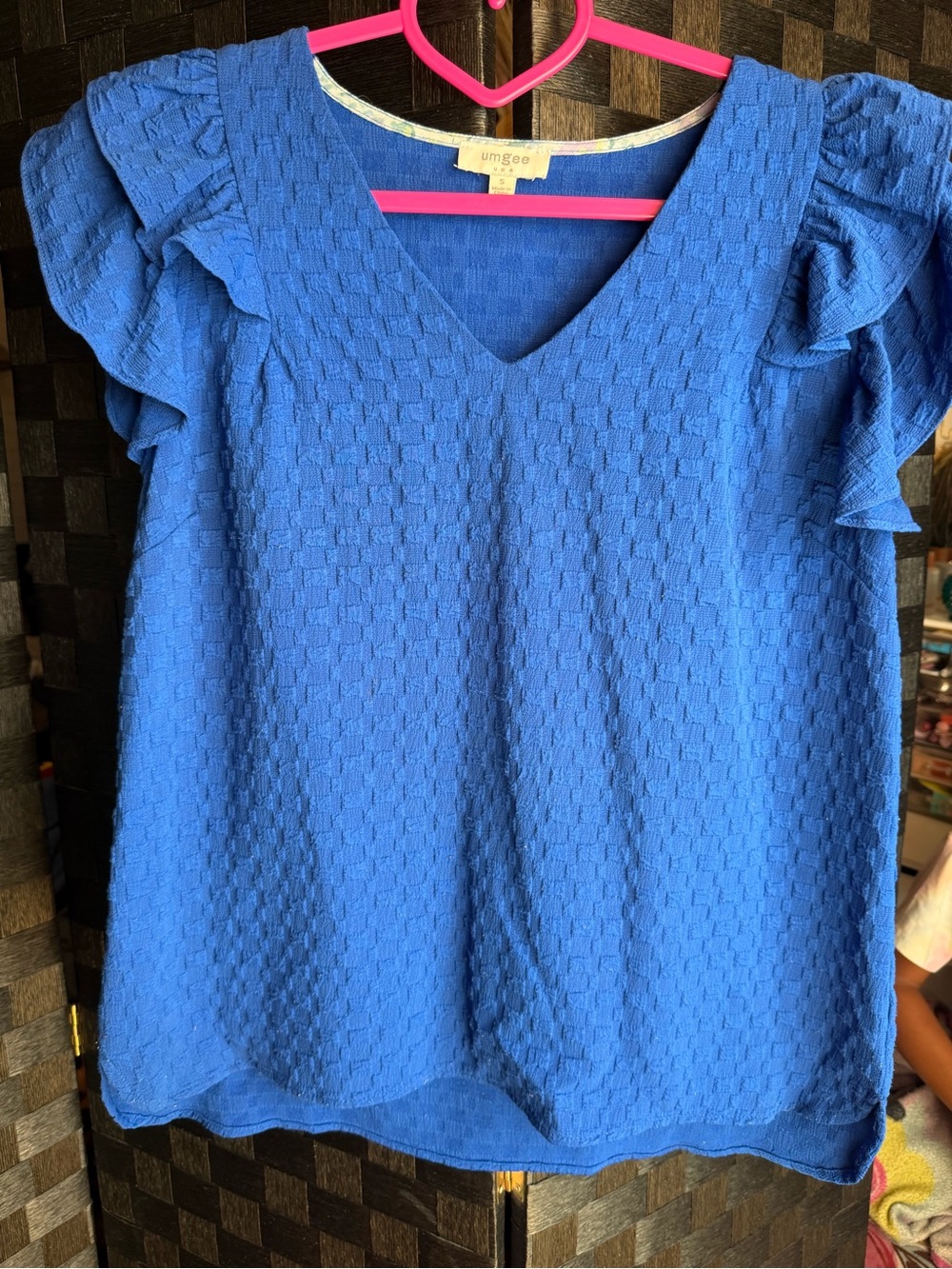 Umgee Royal Blue V-Neck Ruffle Sleeve Top